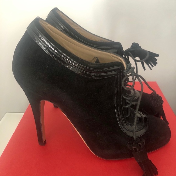 Valentino Shoes - Valentino Black Suede Tassel Bootie Heels